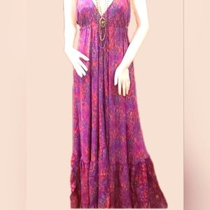 Karma Highway Beautiful BoHo Silky Tier Maxi Dress OS NWT